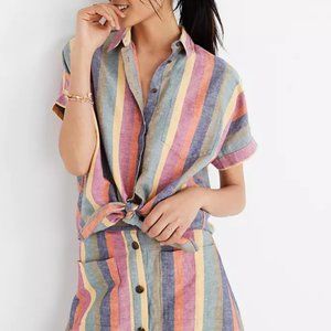 Madewell Linen Cotton Rainbow Stripe Shirt with Tie Front